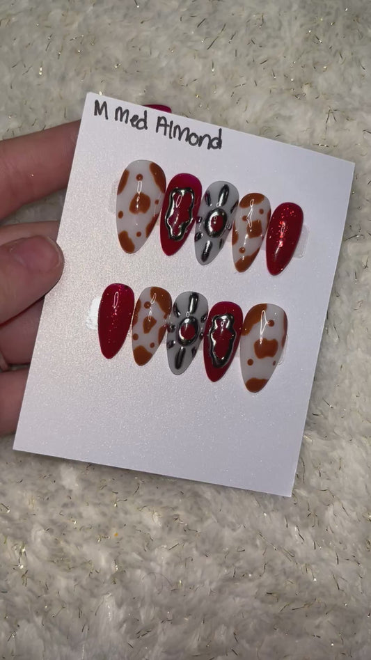 Cow, print, and red glittery